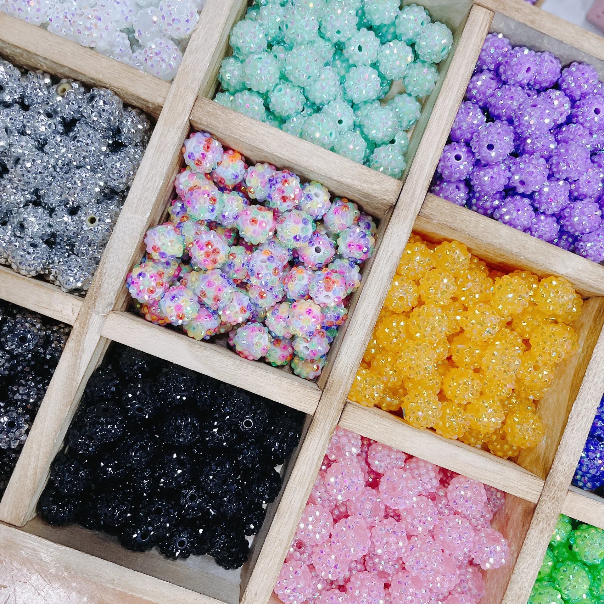 Shiny 14 Card Rhinestone Ball Beaded Handmade Micro Colorful Resin Loose Bead Charm for DIY Making Jewelry Accessories