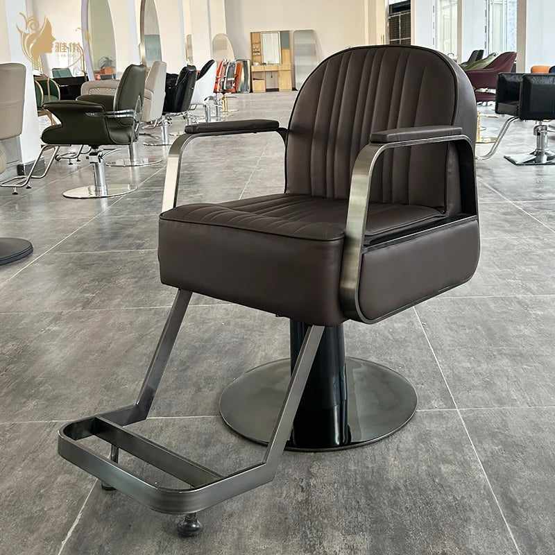 Modern Hydraulic Barber Chair with Metal Handrails and Footrest Salon Furniture