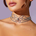 Wholesale Hollowed Butterfly Necklace Personality Fashion Rhinestone Multilayer Choker Necklace Women