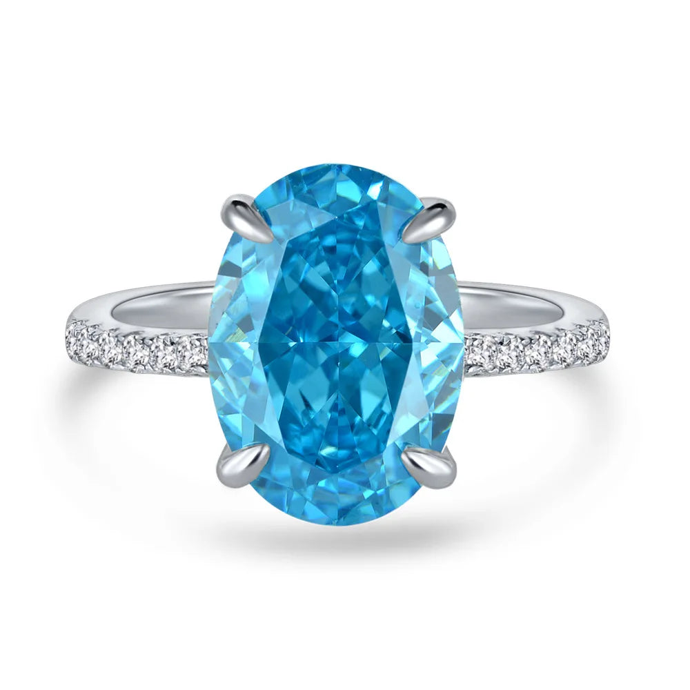 Factory Wholesale 9*13mm Oval High Carbon Zirconia Classic Elegant Engagement 925 Sterling Silver Rings