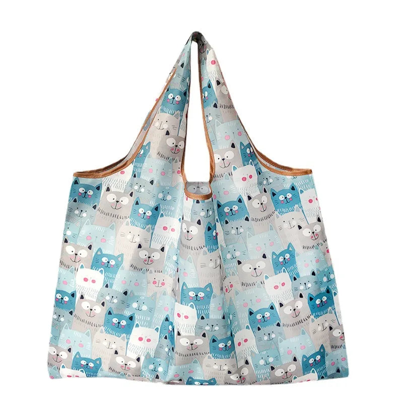 Custom Rpet Cartoon Foldable Superet Grocery Bag Large Reusable Plaid Folding Tote Polyester Shopping Bag With Pouch
