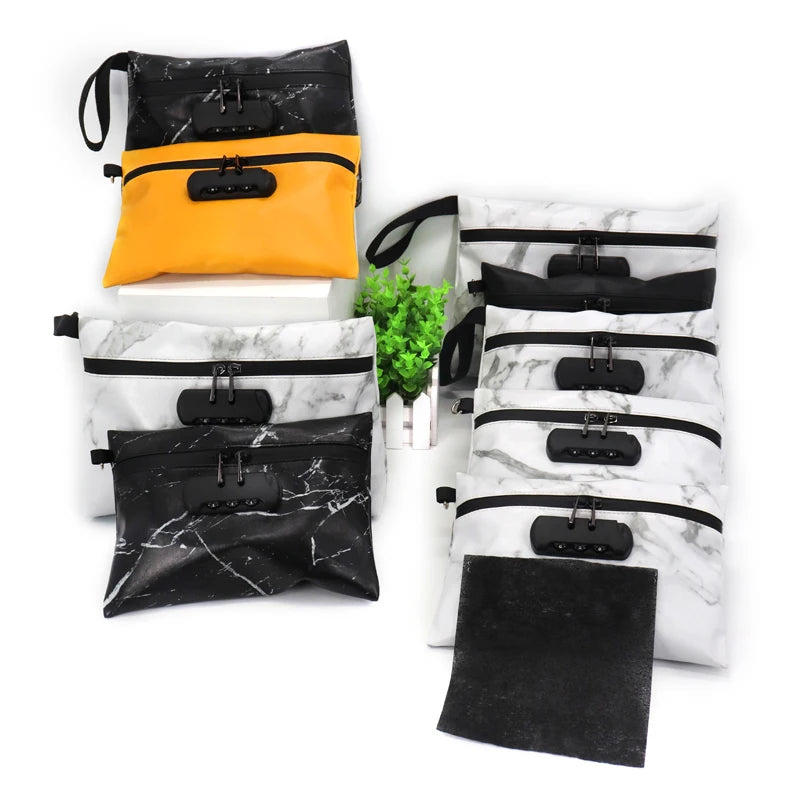 Custom Bag Smell Proof PU Leather Waterproof Medicine Storage Carbon Lined Odor Smell Proof Bag With Lock Odorless Bags