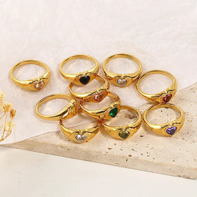 Nabest Waterproof Stainless Steel Heart Lab Diamond Rings Jewelry Women Colors Zircon Gold Plated Engagement Wedding Ring