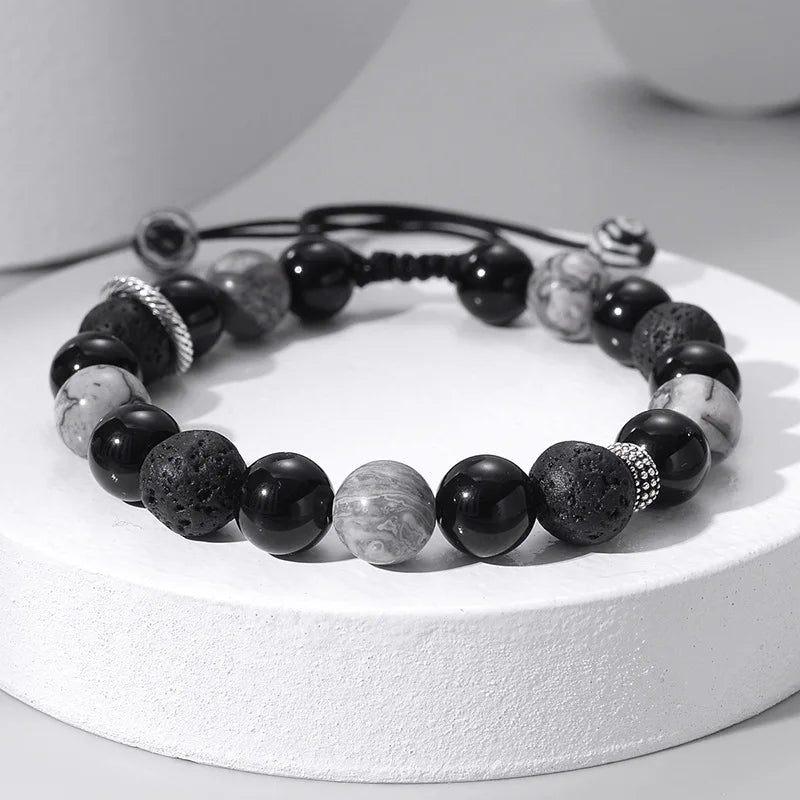 Pulsera De Piedras Fashion Men Adjust Braided Bracelet Natural Stone Maple Lava Stone Healing Energy Bracelet