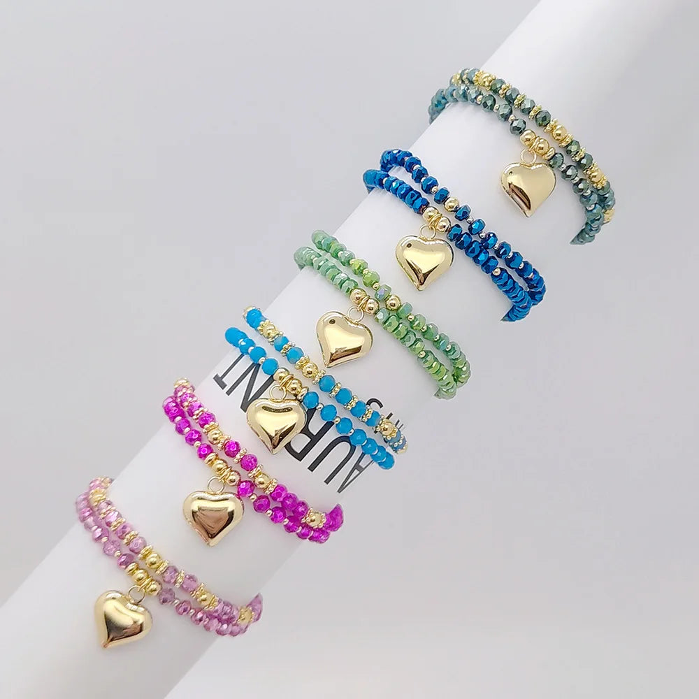 Hot Sale Design 4mm Cut Crystal Beads Bracelets Cooper Heart Shape Pendant Bracelet for Women