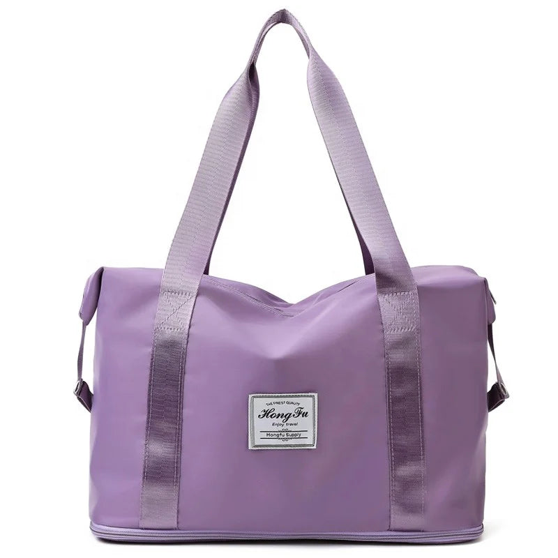 Women's Large Capacity Waterproof Oxford Fabric Zipper Travel Foldable Gym Bag Shoe Compartment Fashionable Weekend Duffel Bag