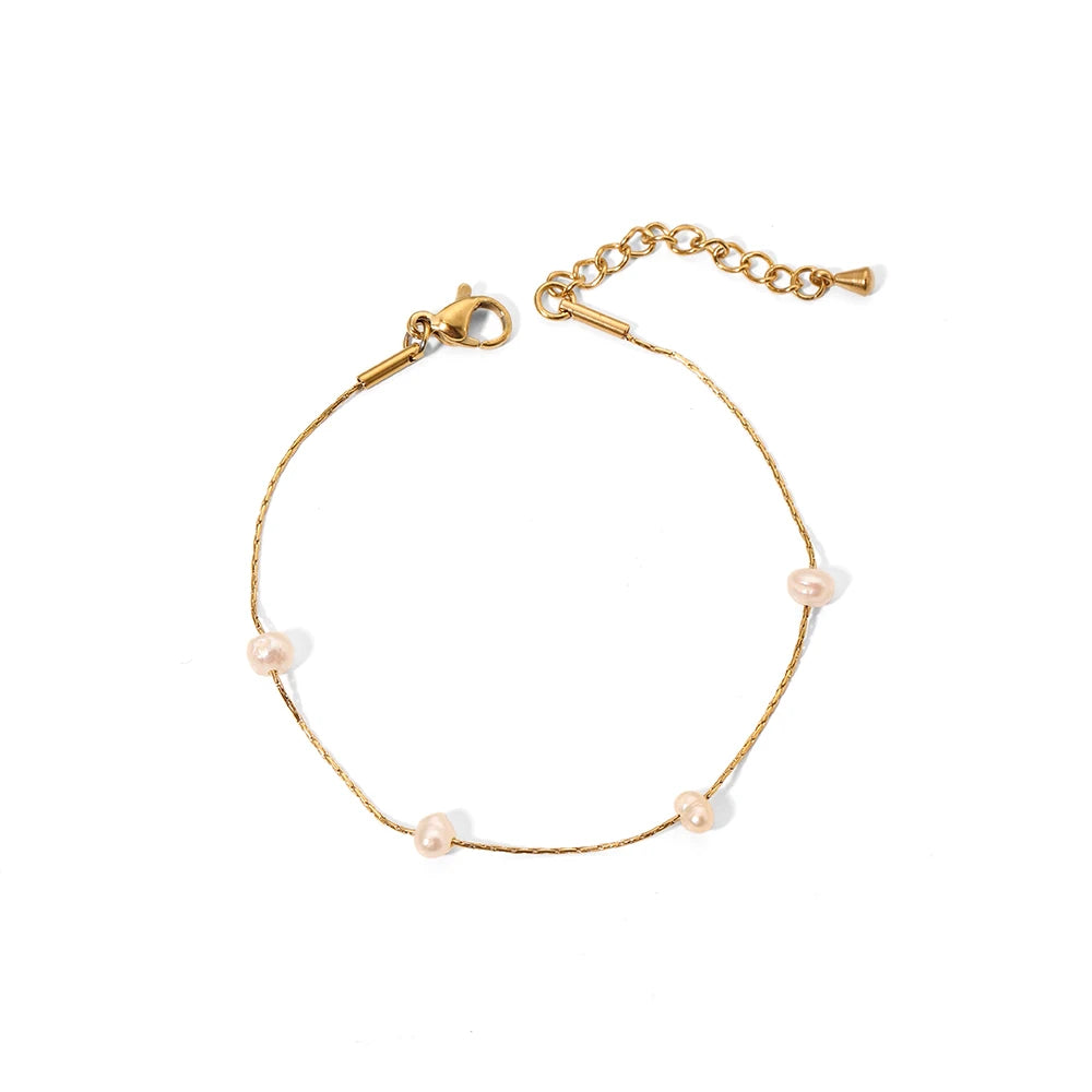 Dainty Design Stainless Steel 18K Natural Freshwater Pearls Baroque Women's Bracelets for Daily Wearing