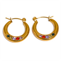 JINYOU 059 Cubic Zirconia Stainless Steel Round Hoop Earrings for Women Daily Wear Earrings Fashion Gold Silver Jewelry Bijoux
