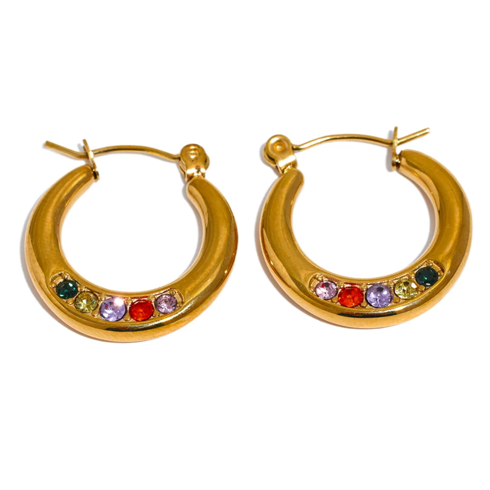 JINYOU 059 Cubic Zirconia Stainless Steel Round Hoop Earrings for Women Daily Wear Earrings Fashion Gold Silver Jewelry Bijoux