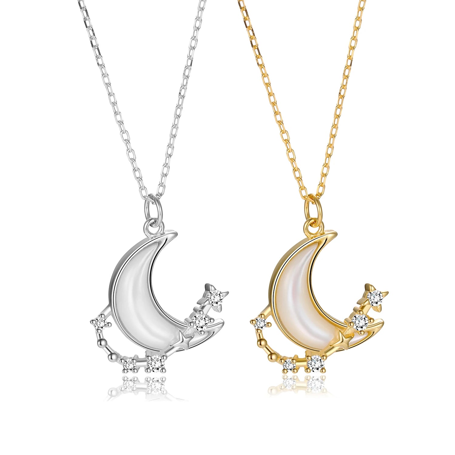 FUAMAY Silver 925 Shell Moon Necklace With Zircon Moon Pendant Necklace With Star
