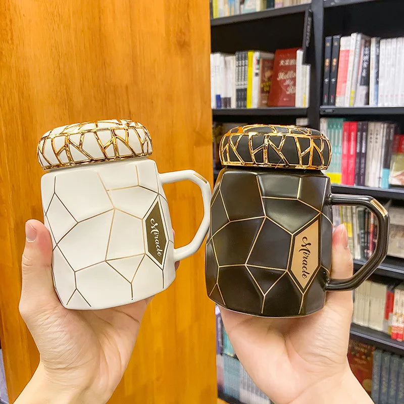 Nordic Style Light Luxury Mug Stripe Ceramic Cups Porcelain Couple Coffee Mug