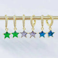 EC1849 Dainty Small Little Mini Minimalist 18k Gold Plated Pave Colorful CZ Diamond Crystal Star Charms Huggies Hoops Earrings