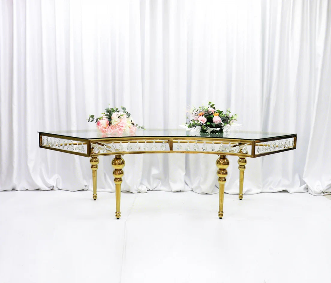 Modern Design Wedding Banquet Stainless Steel S Shape  Luxury Stainless Steel Moon Table Half Round Stainless Steel Table