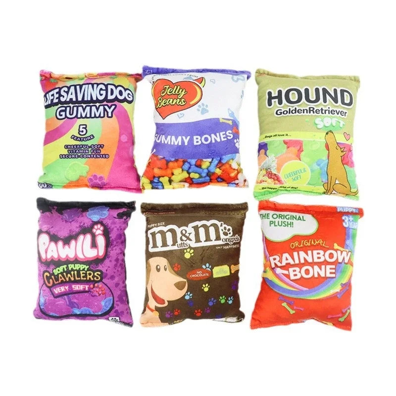 Hot Sale New Design Chips Candy  Stuffed Dog Squeaky Plush Toy Durable Crinkle Pet Toys