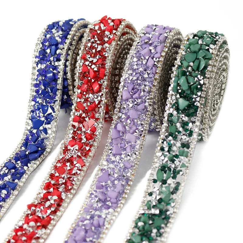 New 20mm Gravel Hot Fix Rhinestone Chain Hot Melt Rubber Claw Chain Drill Belt with Loose Resin Rhinestones