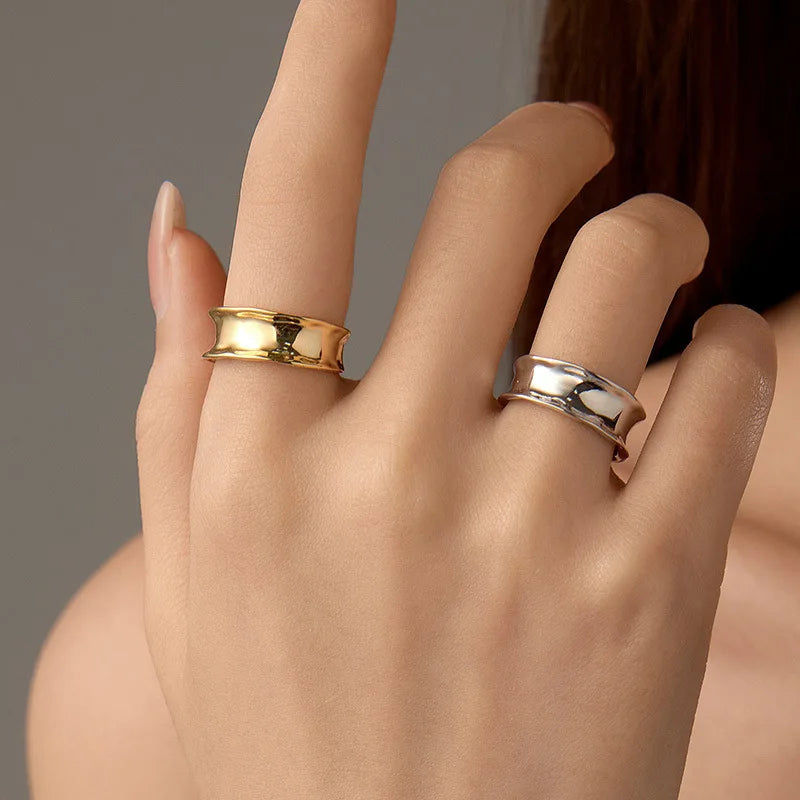 Korean Version Jewelry 925 Sterling Silver Irregular Rings Plain Simple Geometry Gold Plated Women Adjustable Ring Jewelry