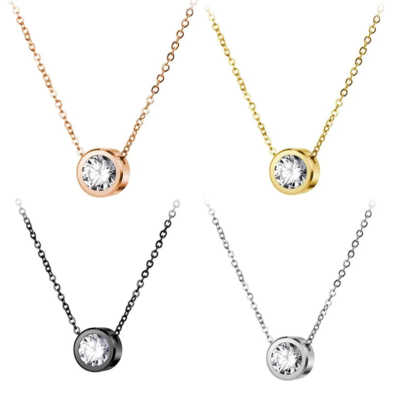 Wholesale Simple Classic Stackable Chain Necklace Stainless Steel Necklace Shiny Mini Solitaire Necklace Gifts for Women