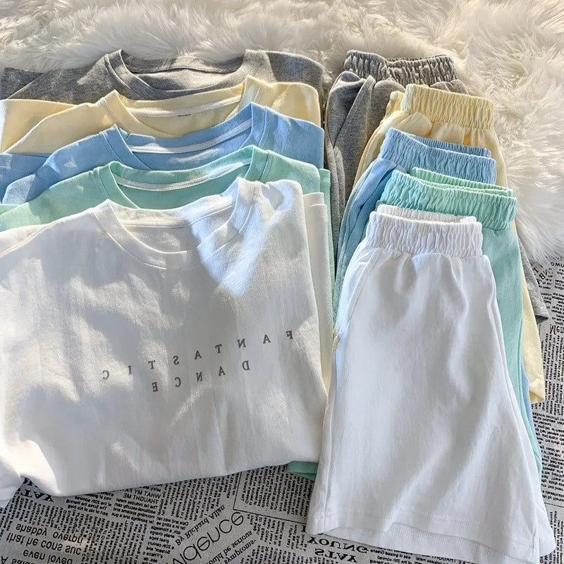 New Arrival Summer Ladies Knitting Pullover Letter Luxury T-shirt +shorts Women's Casual Clothing Set