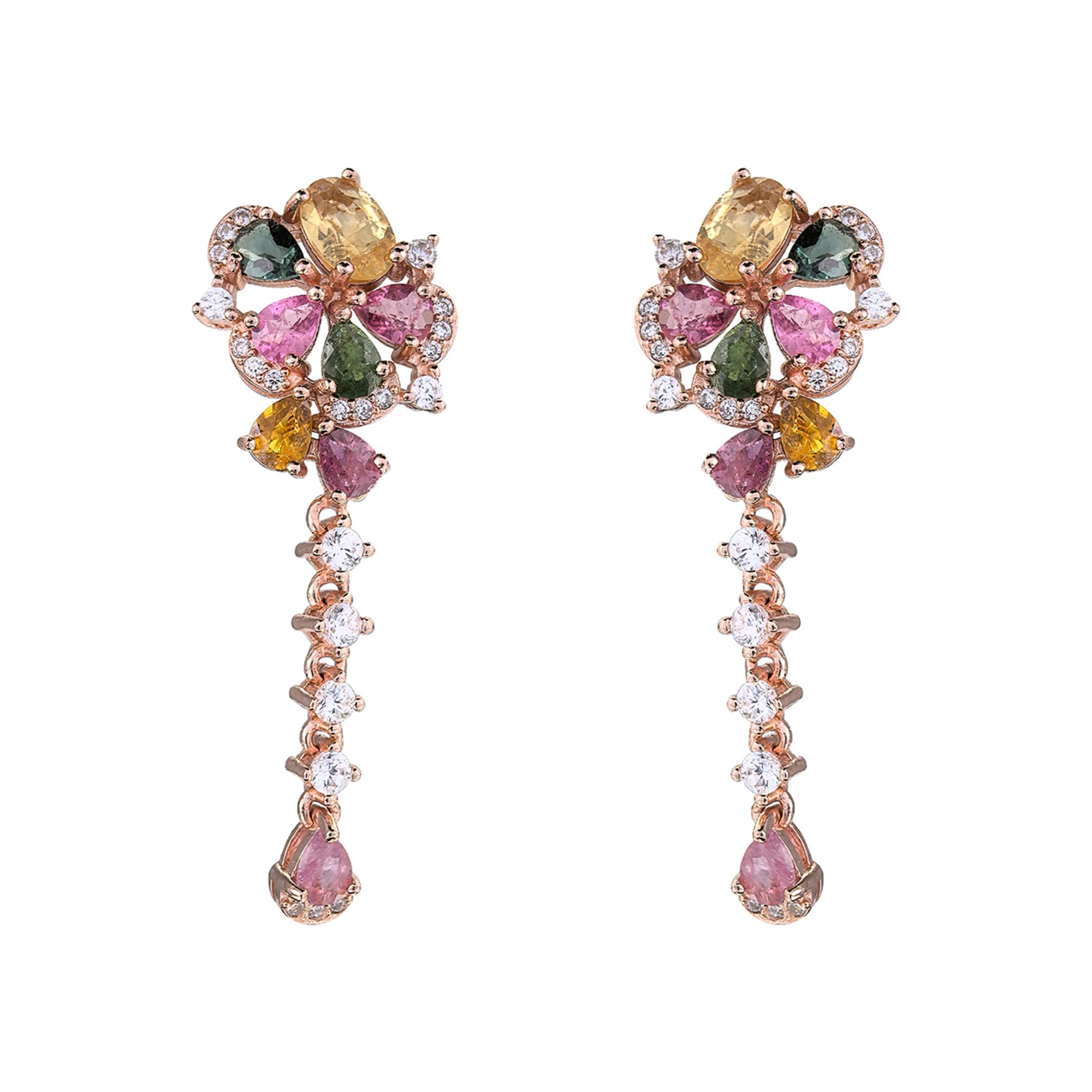 Exquisite Rose Gold & Silver 925 Jewelry Natural Tourmaline Flower Drop Earrings for Women for Wedding Party Mothers' Day Gifts