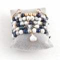 Women Custom Jewelry Set 6pc Metal Cubic Zircon Cuff Bangle Black White Fresh Water Pearl  Heart Charm Stack Bracelet Set