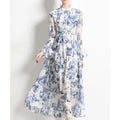 Spring New Casual Holiday Style Large Swing Dress for Women Round Neck Long Sleeved Printed Plus Size Dress