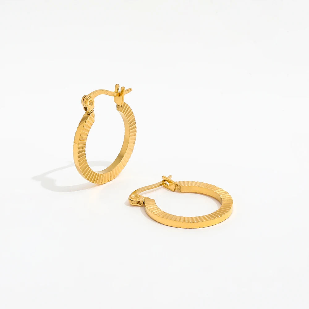 JOOLIM  High End 18K Gold Plated Gear Lines Hoop Huggie Earrings Jewelry Stainless Steel for Women