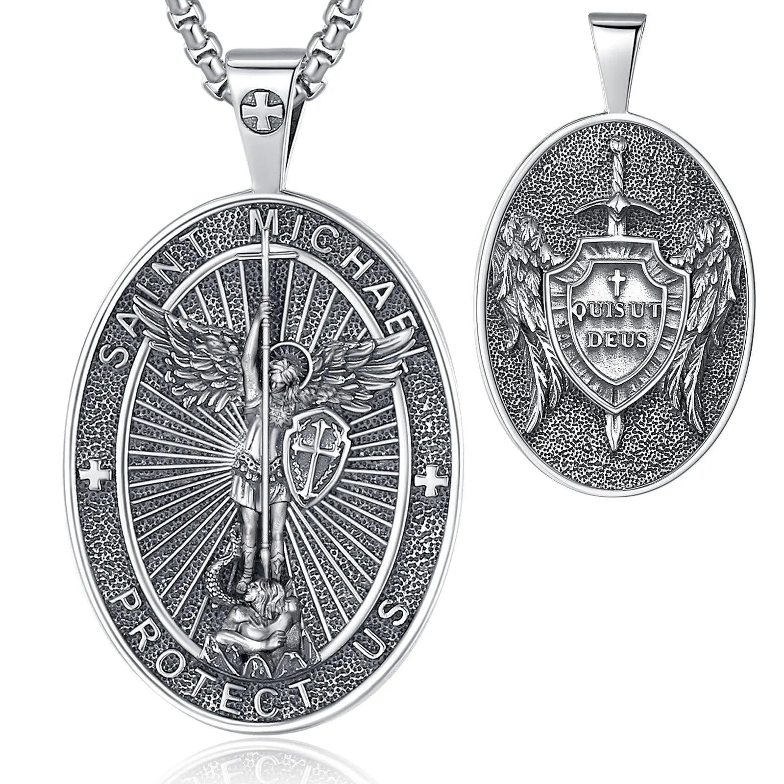 Changda 925 Sterling Silver Religious Amulets Jewelry Archangel Sigil Protect Amulet Jewelry St. Michael Necklace for Men