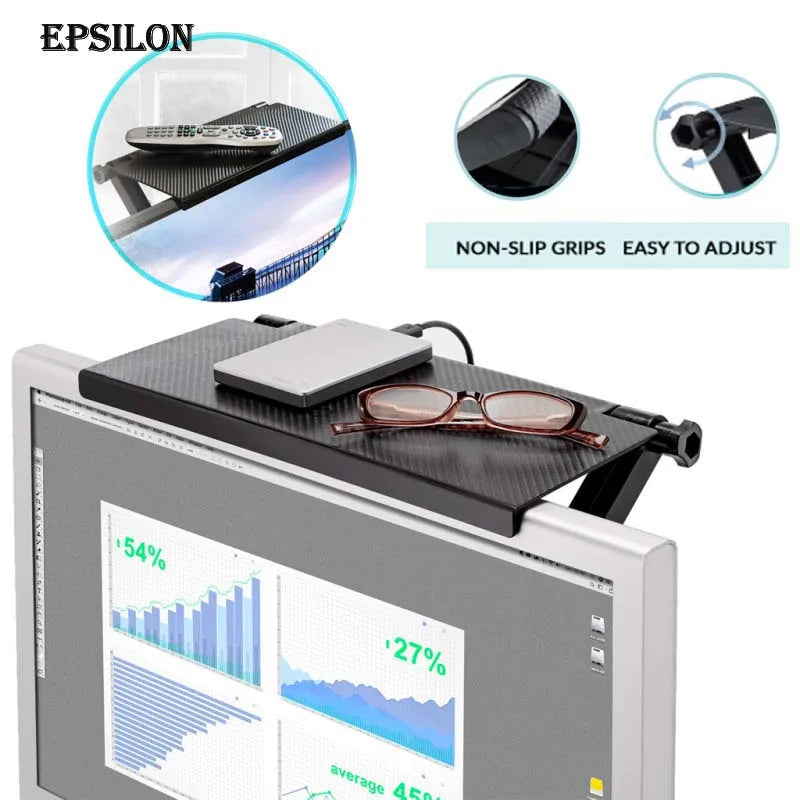 Epsilon Adjustable Plastic Screen Caddy Screen Top Shelf Storage Rack for computer and TV screen Rack Organizer shelf