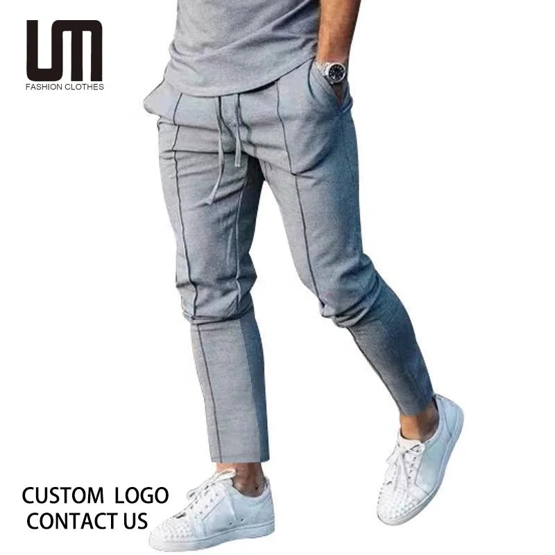 Liu Ming Custom Logo Wholesale Spring Summer Men Clothes Casual Solid Color Slim Drawstring Pockets Gym Jogging Sweatpants