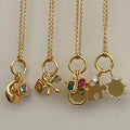 18K Gold Enamel Charms Jewelry Heart Flower Green Zircon Pendant Birthstone O Chain Necklace DIY Accessories Stainless Steel