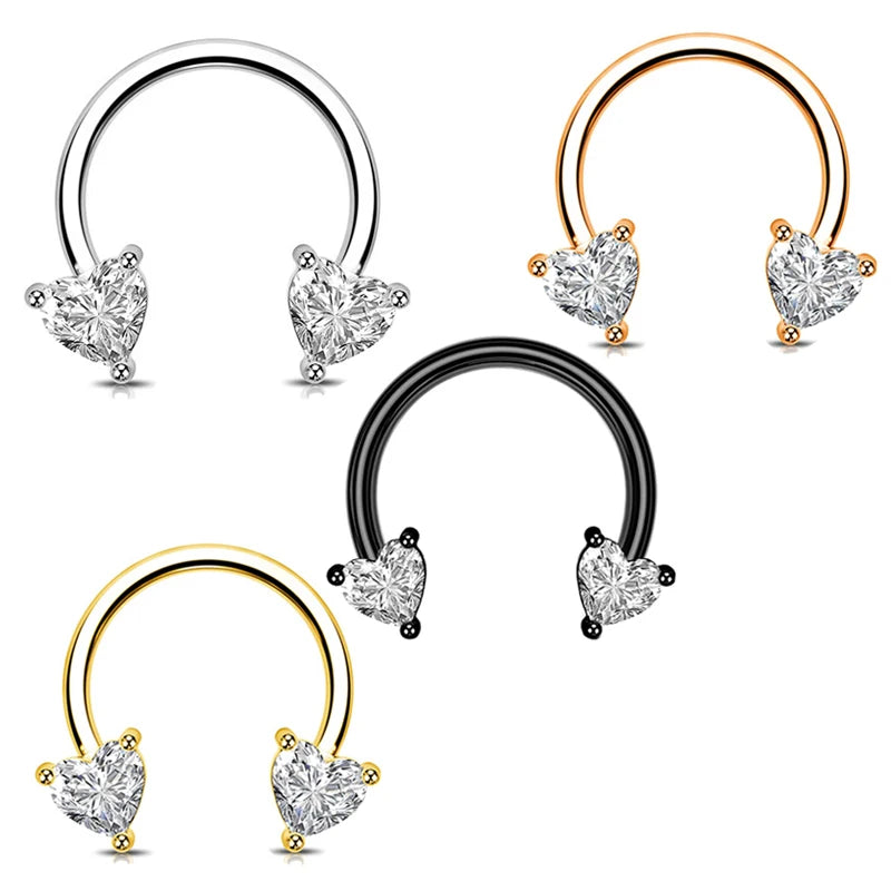 Heart Nose Piercing Ring Horseshoe Septum Piercing Hoop Earring Helix Daith Earring Tragus Cartilage Hoop Clicker Rook Jewelry w