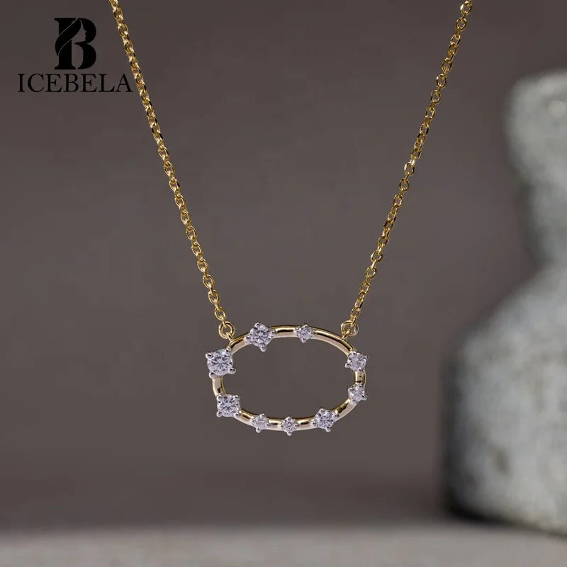 Light Luxury Trendy 925 Sterling Silver Fine Jewelry Pave Zircon Ellipse Pendant Necklaces for Women