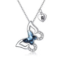 Factory Sale S925 Sterling Silver Heart Letter Charm Zircon Blue Crystal Butterfly Necklace for Women