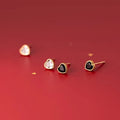 925 Sterling Silver Small Black Zircon Heart Shape Gold Plated Stud Earings Women Girls Cute Earrings Fashion Jewelry