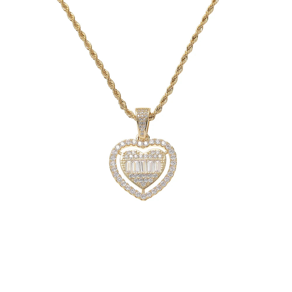 CN434  Brass Micro Pave Zircon Heart Pendant Iced Out CZ Necklace Hip Hop Jewelry