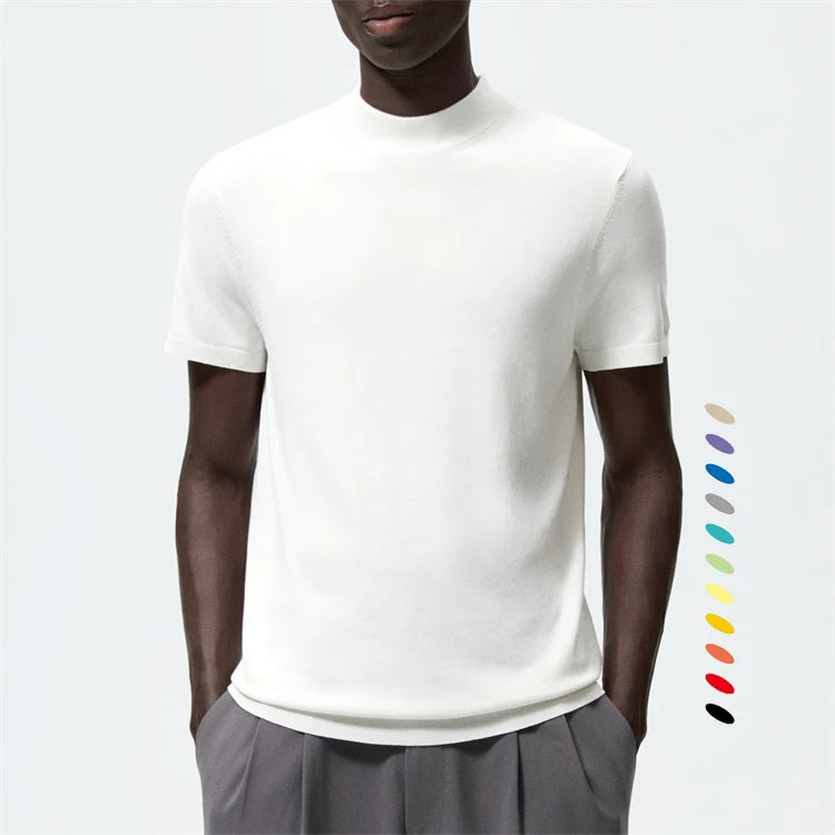 Custom Ribbed Hem Slim Fit High Stand Mock Neck t Shirt for Men