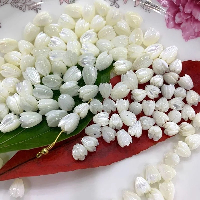 7*8MM Loose Bud Jasmine Flower Bead Mother of Pearl White Pikake Bead Hawaii