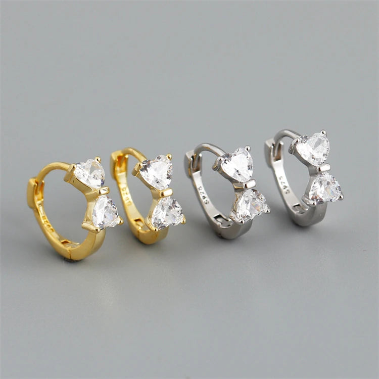 Exquisite Bowknot Shape 18k Gold 925 Sterling Silver Heart Shape Zircon Diamond Hoop Earrings for Women