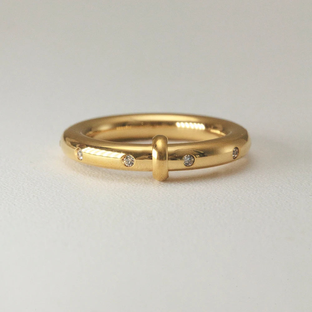 Minimalist Waterproof Non Tarnish Eternity Band Ring 18k PVD Stainless Steel Full Circle Rhinestones Rings YF5113