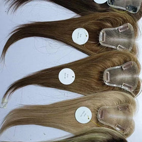 EMEDA Cheaper Short Natural Blonde Human Hair Lace Topper Gray for Alopecia Hair Pieces Highlights