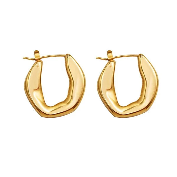Stainless Steel 18K Gold Irregular C Shaped Circle Earrings Titanium Steel PVD Personalized Geometric U Shaped Circle Earring