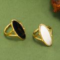 Nabest 2024 Trendy Stainless Steel Oval White Black Shell Ring for Ladies Hypoallergenic Waterproof Women Rings