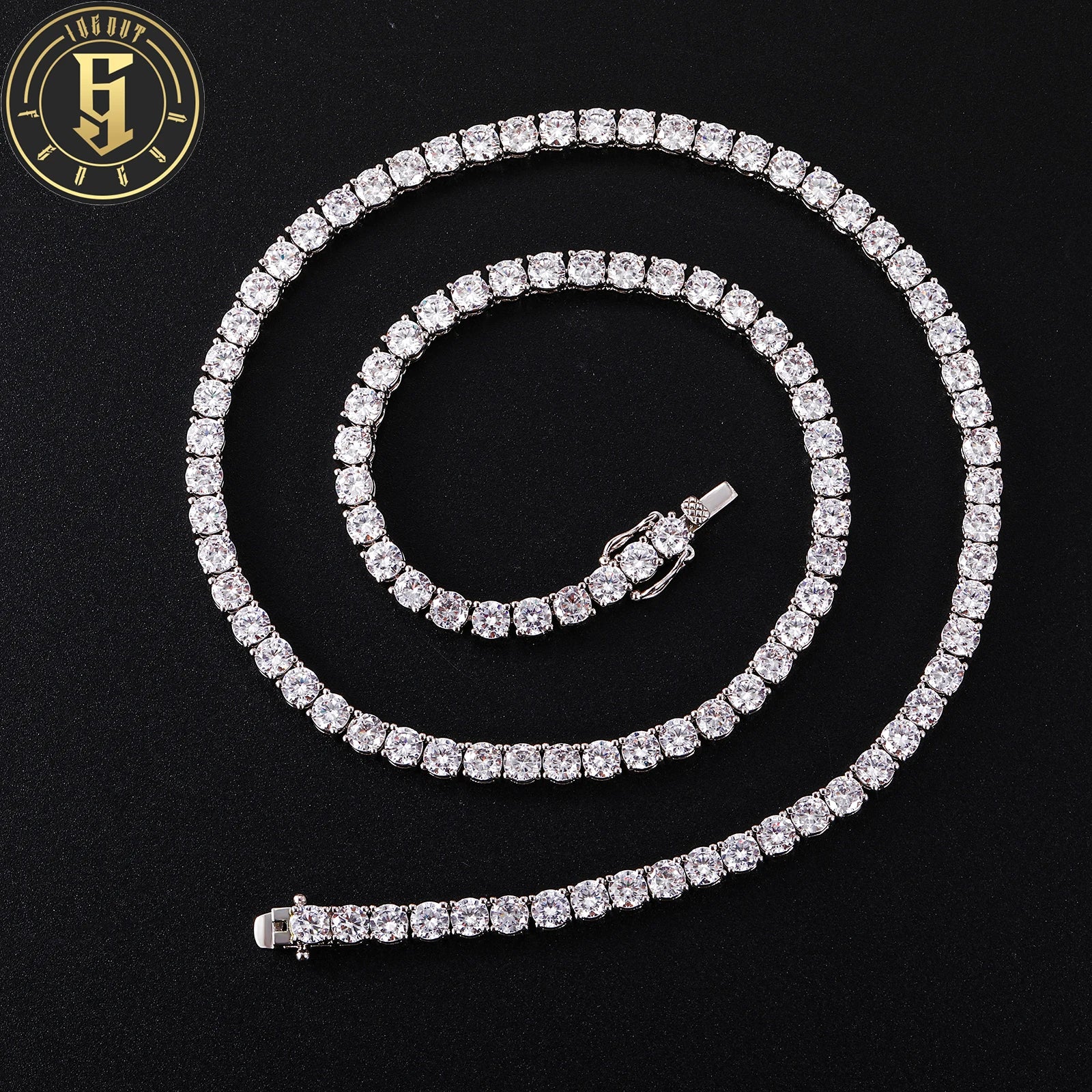 Fashion Men Women Jewelry Wholesale White Gold Plated Brass 3mm-5mm Classic 4 Prong Zircon Diamond Tennis Necklace