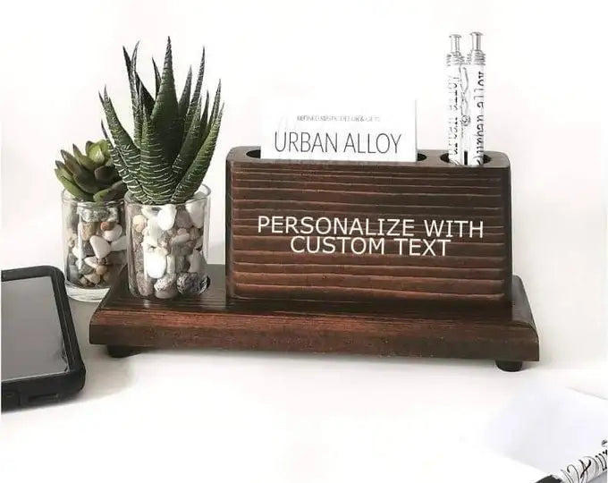 Custom Wood Pen and Business Card Desk Desk Accessories Succulent Decor Desk Organizer Office Gift Business Wood Card Holder