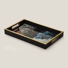 Custom Modern Rectangle Tray UV 3D Printed Glass Marble Tray with Perfect Details Decorative PP Hotel Serving Tray for Home