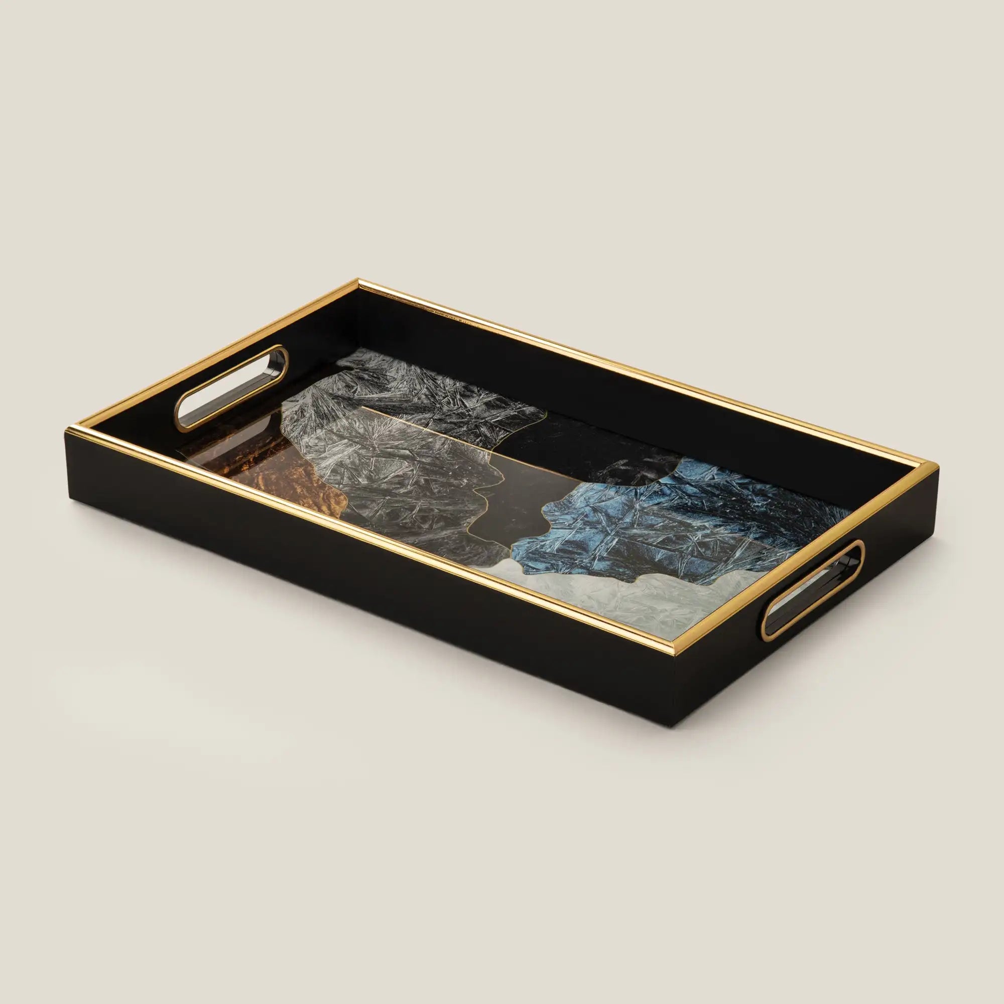 Custom Modern Rectangle Tray UV 3D Printed Glass Marble Tray with Perfect Details Decorative PP Hotel Serving Tray for Home