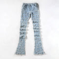 Topshow Streetwear Custom Distressed Flare Jeans Mens Street Style Skinny Denim Pants Stacked Jeans