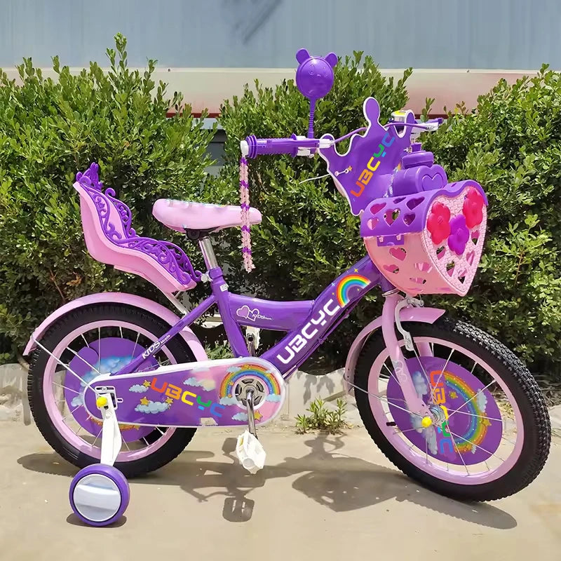 Princess Kids Bicycle with Basket 12-16 Inch Training Wheels for 3-12 Years Old Girls and Boys Bike