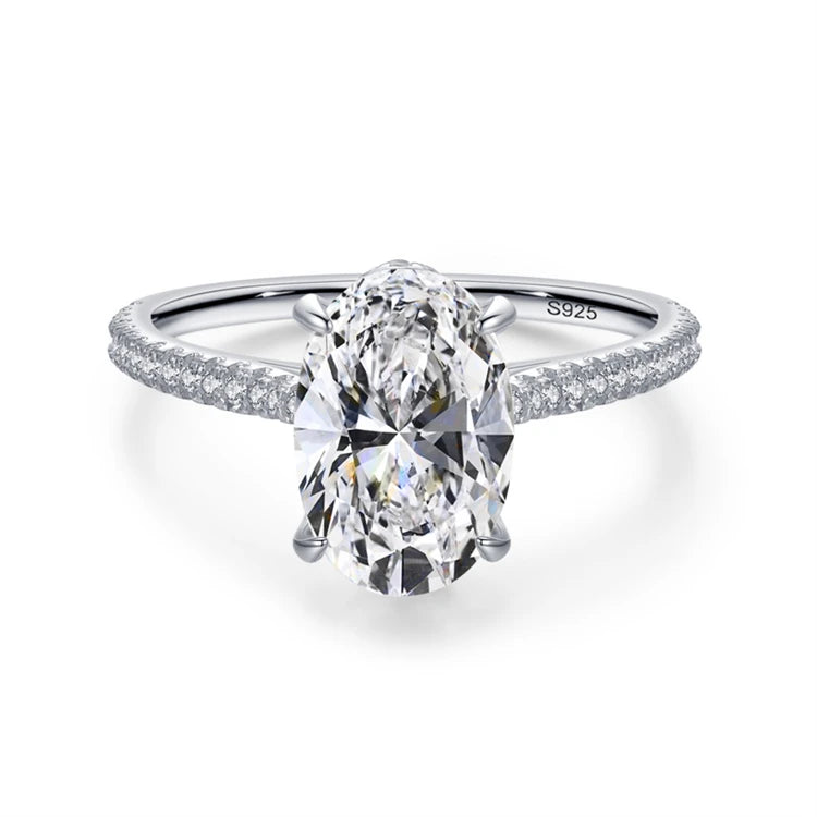 Fashion 925 sterling silver oval simulation diamond women simple large zircon diamond ring