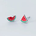 Fashion 925 Sterling Silver Asymmetrical Watermelon Shape Cute Small Stud Earrings Wholesale Jewelry for Women Girls